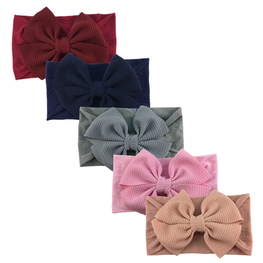 

16pcs/lot Baby Girls Big Bow Hairband Headband Nylon Solid Cotton Stretch Turban Big Knot Head Wrap Headwear Girls Headband 0-3T