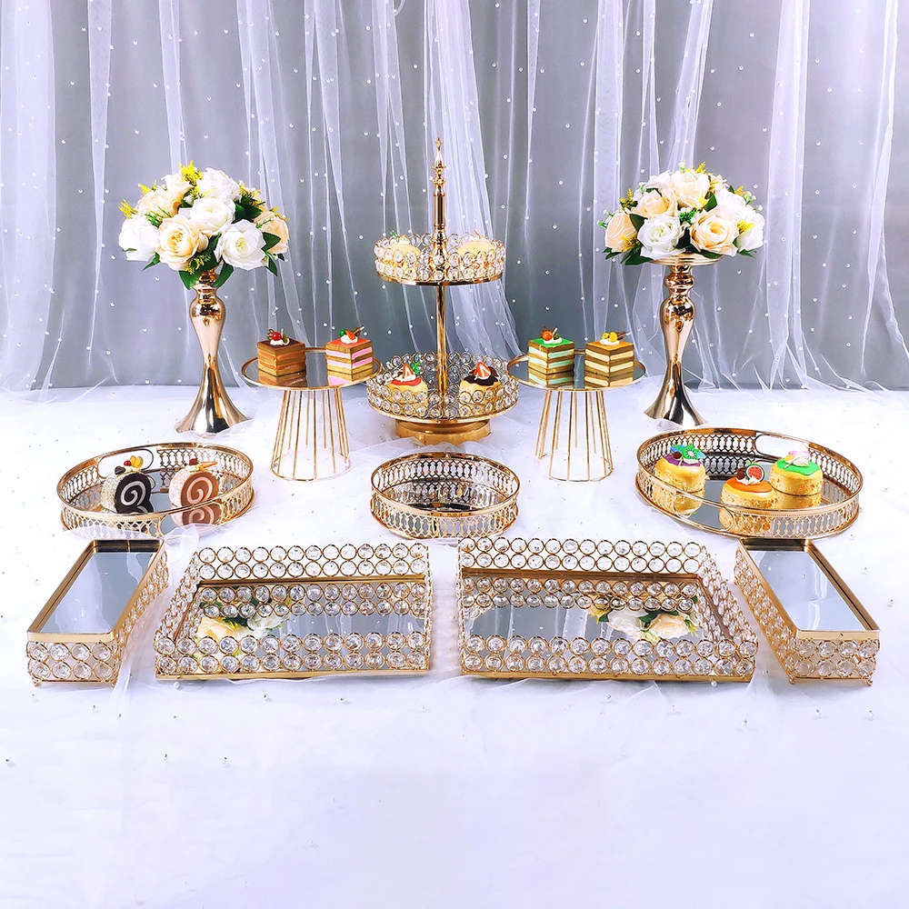 

12pcs Gold Cake Stand Set Cupcake Tray Cake Tools Home Decoration Dessert Table Decorating Party Wedding Display