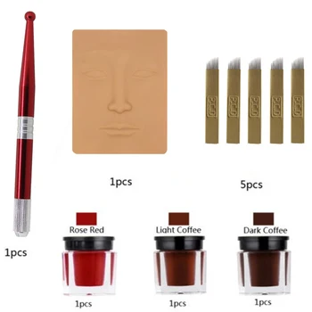 

1pcs Manual Pen + 3pcs Tattoo Pigment + 1pcs Fake Skin + 5pcs Tattoo Needle Eyebrow Tattoo Pen Set Makeup Beauty Tools