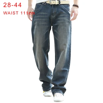 

Plus Size 44 Mens Baggy Jeans Hip Hop Skateboard Jeans Wide Leg Loose Blue Casual Four Seasons Straight Denim Pants for Male