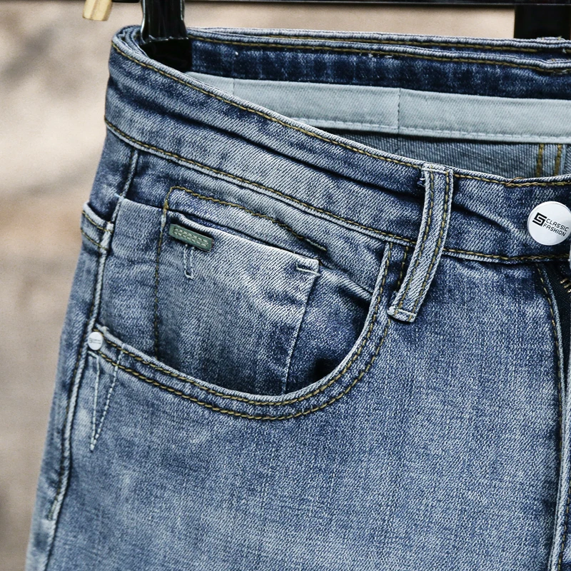 Popular High Quality Jeans Men Denim Jeans Pencil Pants Blue Men's jeans fashion Casual Skinny Slim Fit Stretch Male Jean Scratched blue