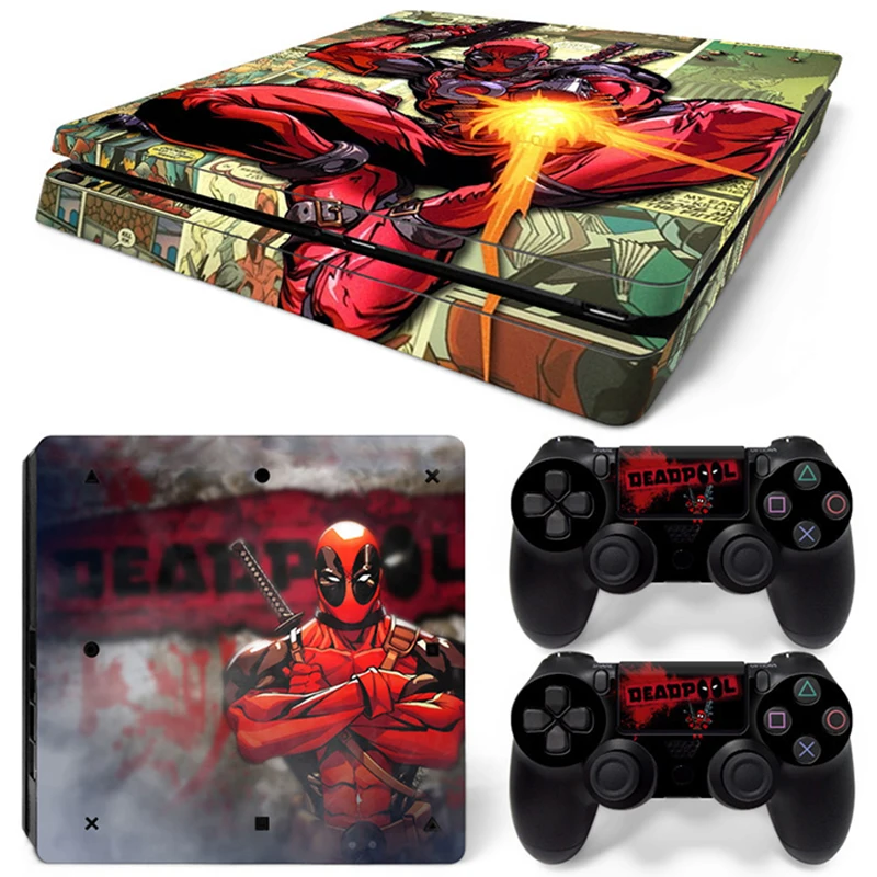 Marvel Spider Man Deadpool Sticker Cover Wrap Protector Skin For Sony PS4 Slim Console & 2PCS Controller Skin Decal For PS4 Slim 
