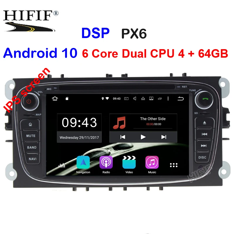 Автомобильный dvd-плеер 4 + 64 ГБ 6 ядер android 10 для Ford focus Mondeo S-max smax Kuga c-max gps умное радио