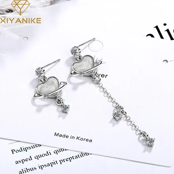 

XIYANIKE 925 Sterling Silver New Creative Heart-shaped Tassel Long Drop Earrings Charm Women Fashion Jewelry Prevent Allergy