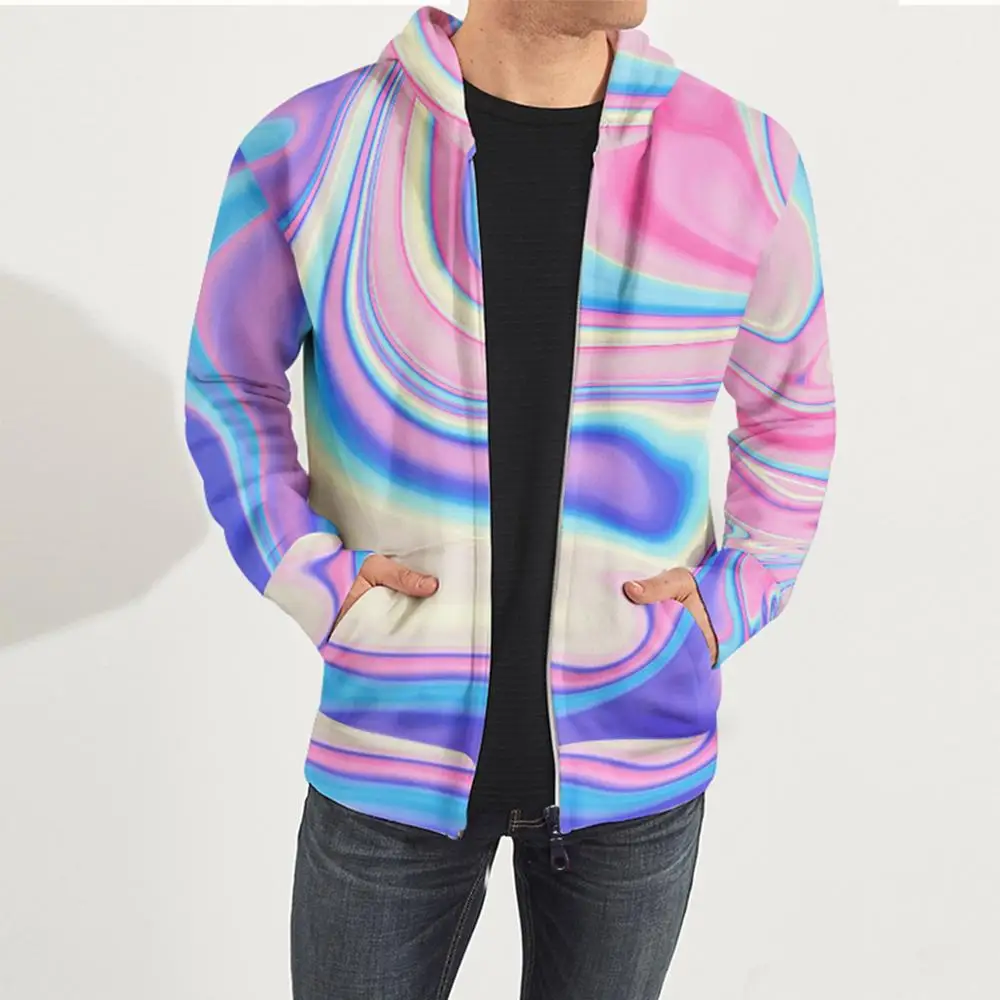 Мужская толстовка на молнии 2019 3D принт tie dye свободная пальто кардиган для бега
