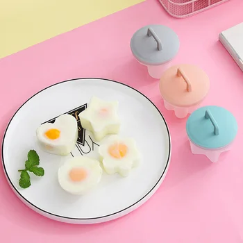 

4 Pcs/Set Cute Egg Boiler Plastic Egg Poacher Set Kitchen Egg Cooker Tools Egg Mold Form With Lid and Oil brush