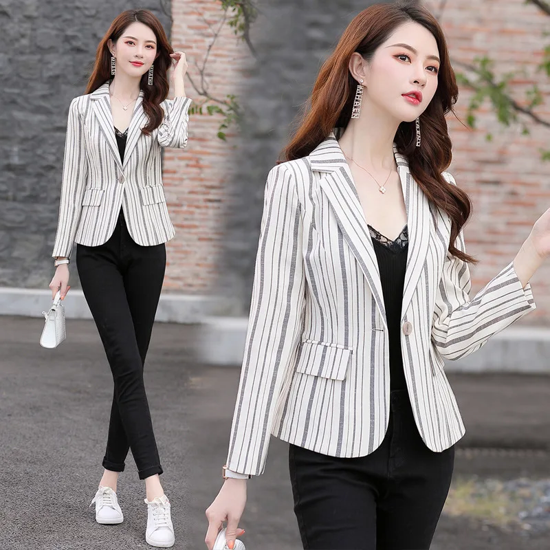

Early Autumn Stripes Small Suit Women's 2019 Autumn New Style Korean-style Slim Fit Slimming-Style Business Suit Cropped Jacket