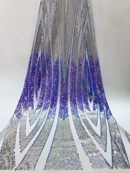 

African Lace Fabric 2019 High Quality Lace Silver Purple African Guipure Cord Lace Embroidery Nigerian Wedding Lace Fabric