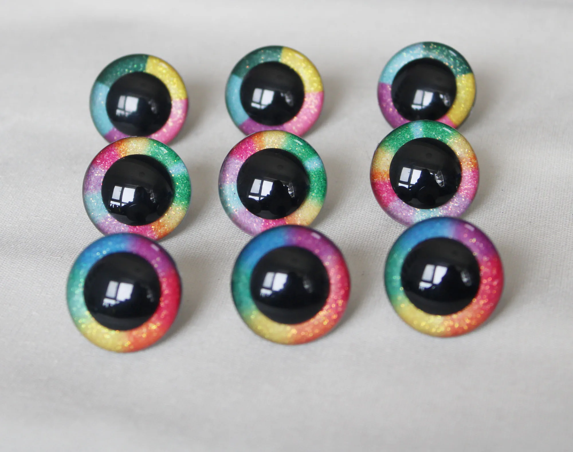 100pcs 9MM12mm 14mm 16mm 18mm 20mm 25mm 30mm 35 3D rainbow colors toy  safety eyes doll eyes + washer for diy plush doll--R12