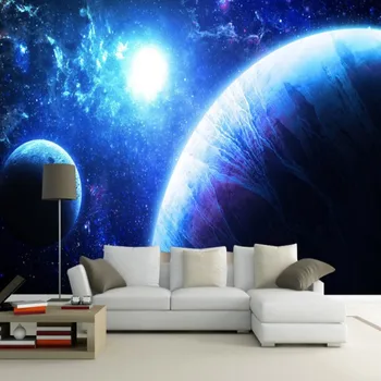 

Dropshipping Colomac Blue Wallpaper Mysterious Universe Earth Star Technology Wallpaper Bedroom 3d Foto Mural Papel De Parede