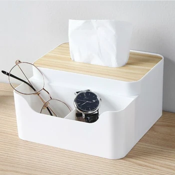 

Multi-Function Tissue Box Home Desktop Living Room Bamboo Wood Lid Paper Holder Box Remote Control Storage Box