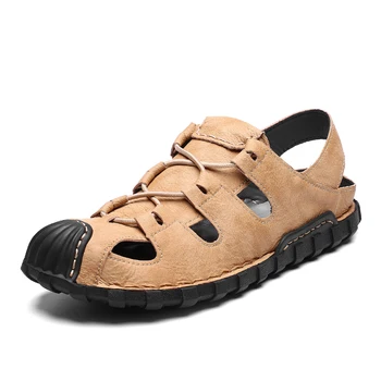 

2020 Genuine Leather Sandals Men Leisure Comfort Casual Shoes Men Fashion Outdoor Covered Toes Beach Sandals Male Big Size 48