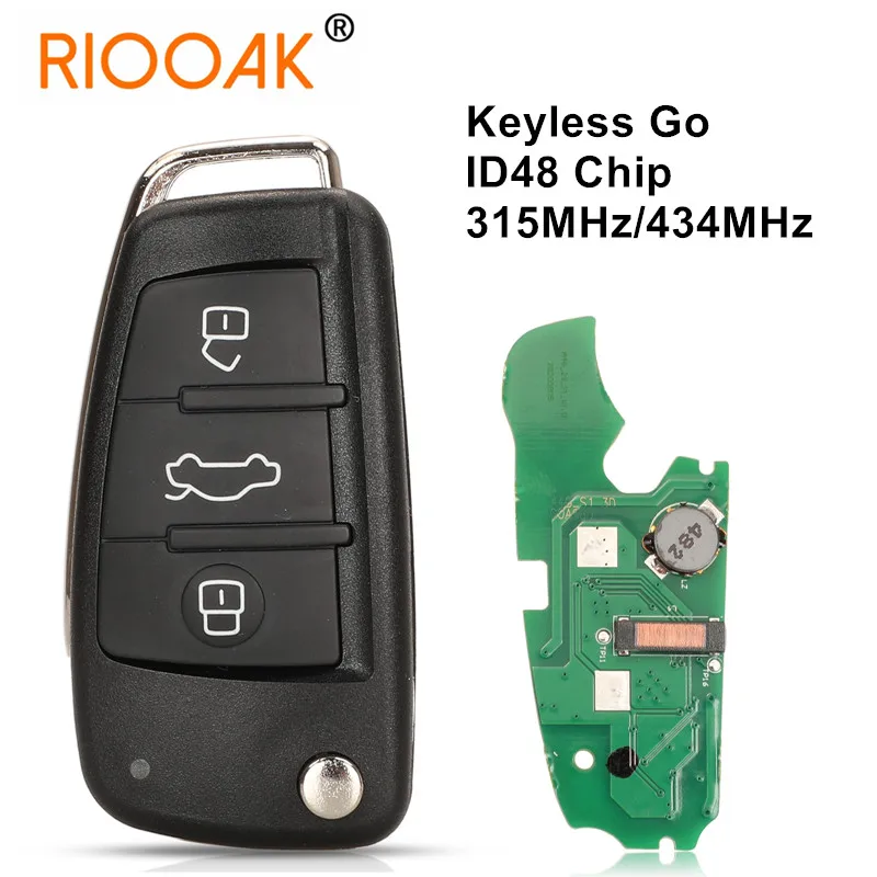 

3 Buttons 315MHz/434MHz ID48 Keyless Go Proximity Flip Remote Control Key for Audi A1 Q3 8X0 837 220 8X0837220D 8X0837220C