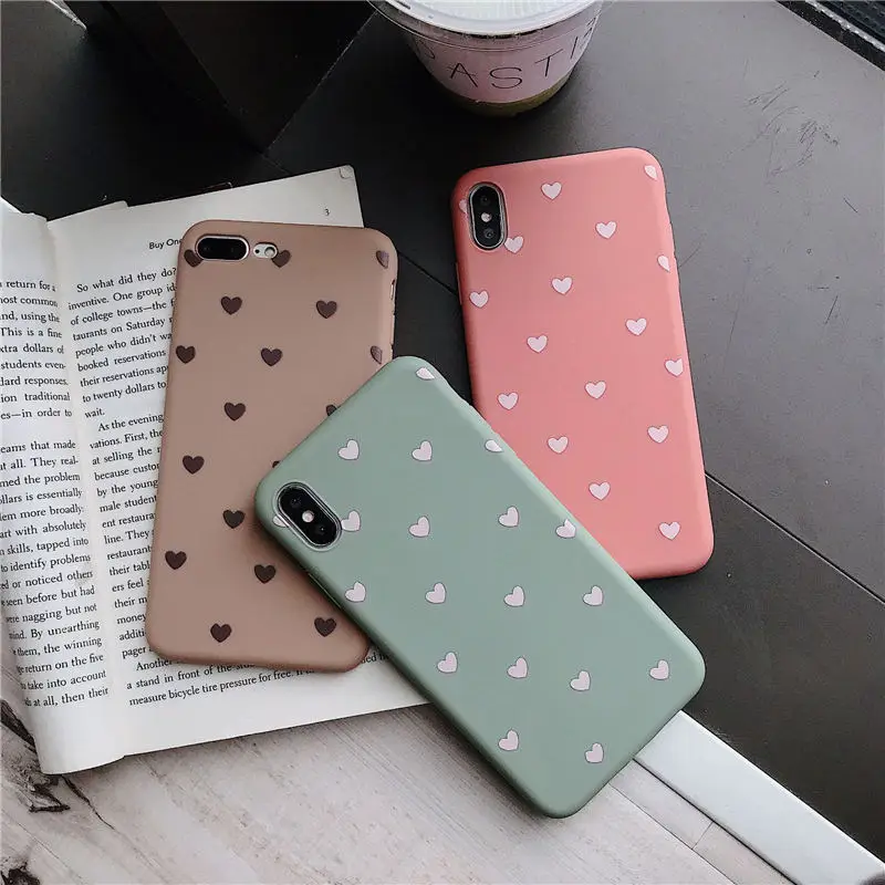 

Love Heart Pattern Phone Cases Cover For Iphone 6 6S 7 8 Plus XS Max XR X Soft TPU Silicone Ultra-thin Simple Back Cover