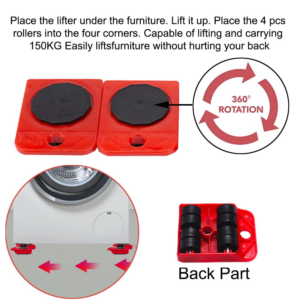 5PCS/Set Professional Furniture Transport Lifter Tool Set Furniture Mover Wheel Bar Roller Device Heavy Stuffs Moving Hand Tools-2
