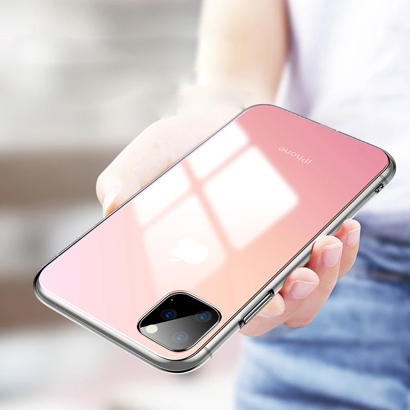 Для iphone 11 Pro Max чехол прозрачный градиентный закаленное стекло противоударный