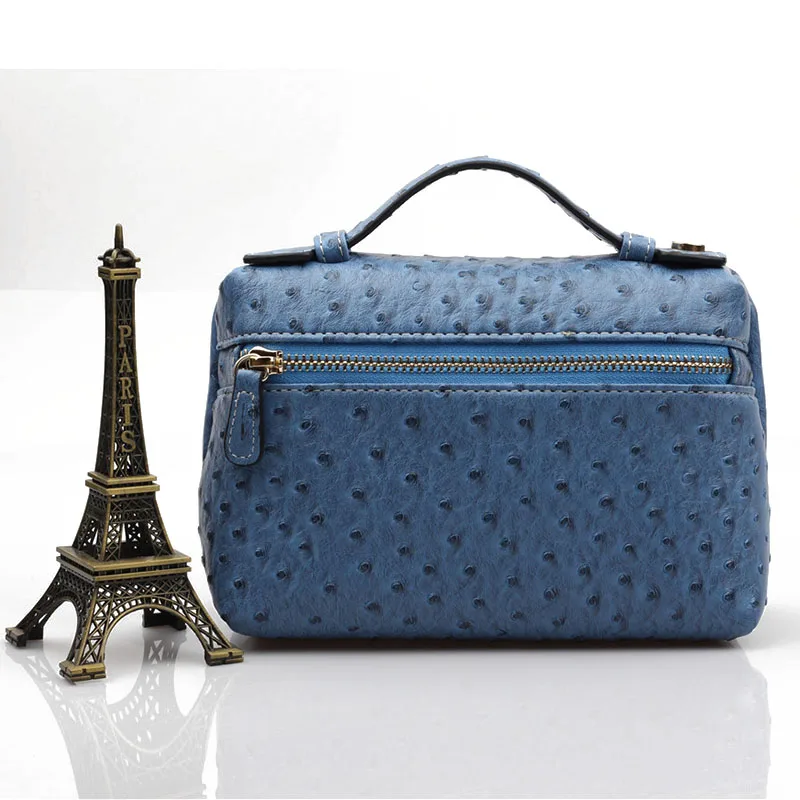 XMESSUN роскошный клатч, модная сумка, натуральная кожа страуса, вечерняя сумка, большой размер, косметичка, логотип на заказ - Цвет: Ostr Falme Blue (S)