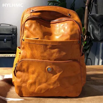 

Imported Water Dyed Vegetable Tanned Leather Backpack Men Large Capacity Travel Backpacks Cowhide Men's Computer Shoulder Bags