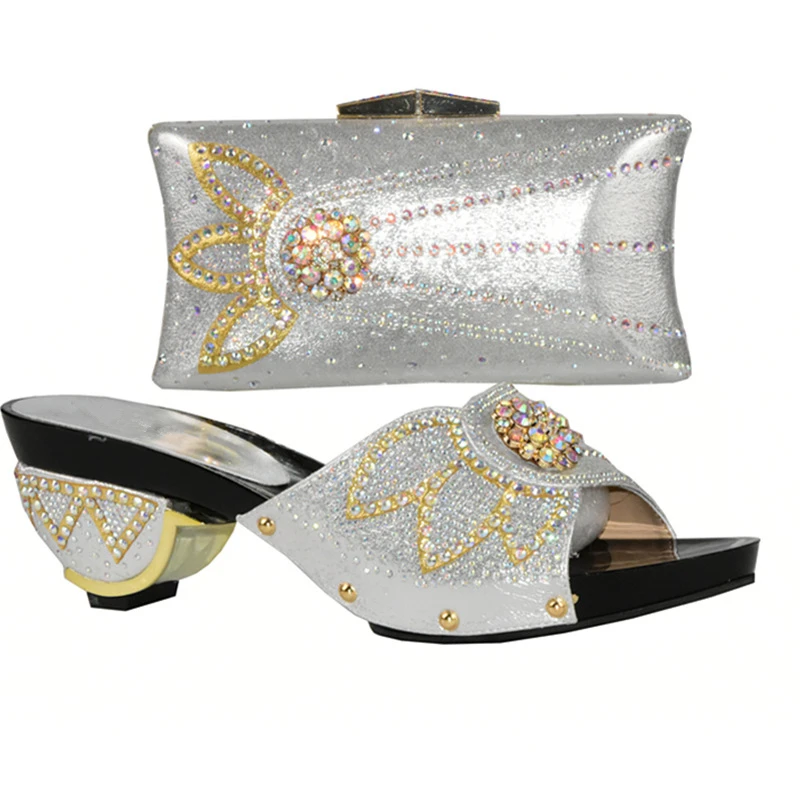 Новое поступление золота Цвет женская обувь и сумка в комплекте декорированные Стразы Высокое качество комплект и итальянских туфель и сумочки для Для женщин