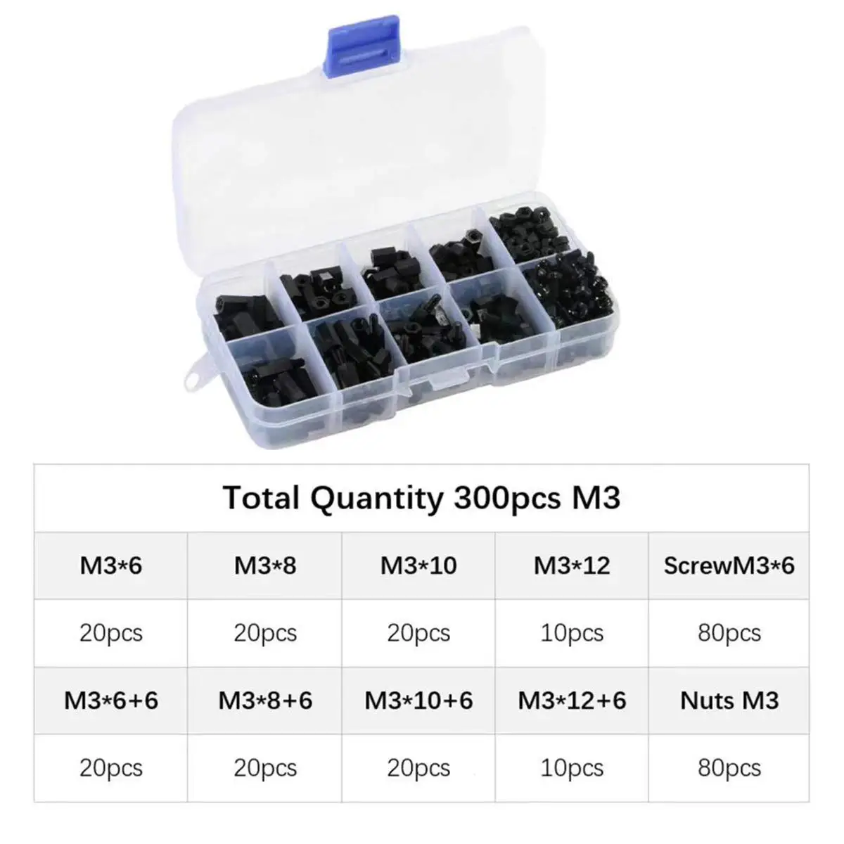300pcs M3 Nylon Male Female Hex Spacers Standoff Screw Nut Kit Box for PCB FPV RC Quadcopter Drone DIY Arduino Circuit Board