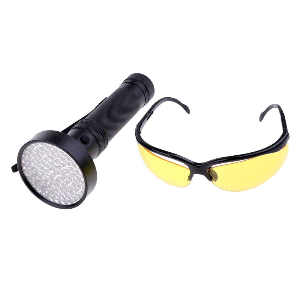 100 LED UV Blacklight Flashlight 395nm Ultraviolet Light Lamp With Goggle