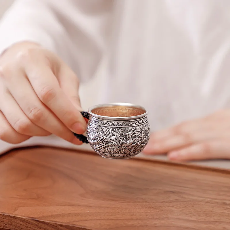 Серебряная чашка 925 пробы маленькая серебряная чашка Дракон и Феникс chengxiang чашка свадебный подарок ручка чашка Серебряный набор для чаепития Серебряная чайная чашка