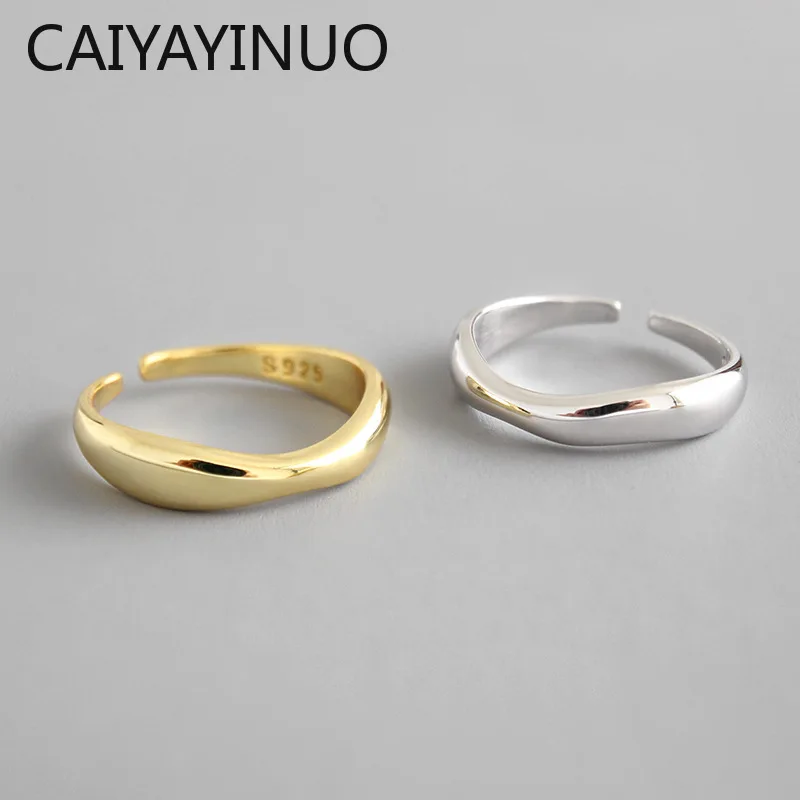 

CAIYAYINUO 100% 925 Sterling Silver Open Ring for Women INS Minimalist Irregular Wave Pattern Gold Color Jewelry Bijoux Birthday