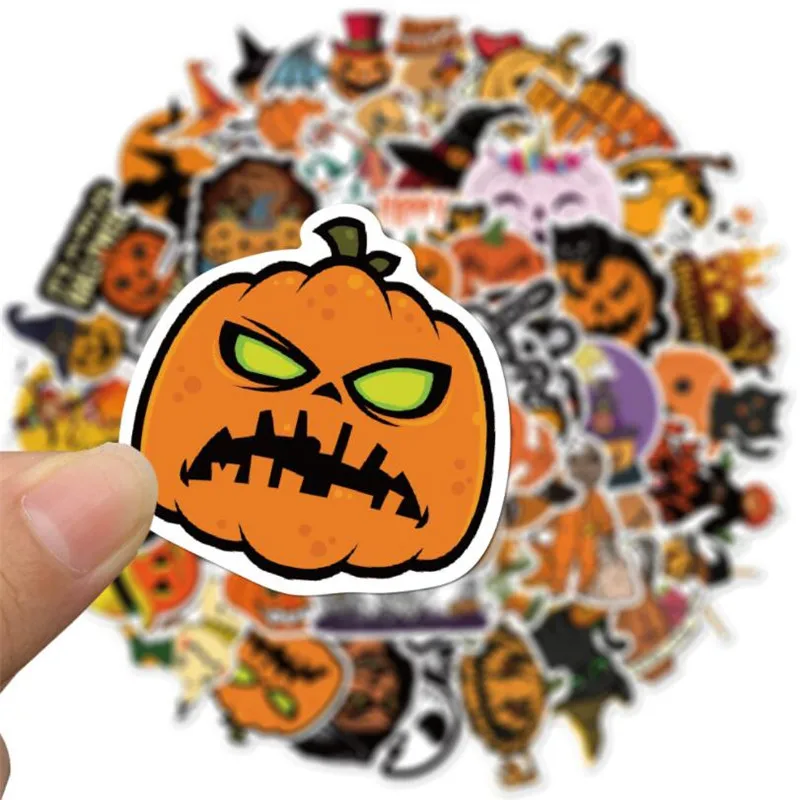

10/30/50PCS Classic Halloween Pumpkin Head Decoration Cartoon Graffiti Luggage Computer Waterproof Car Sticker Wholesale