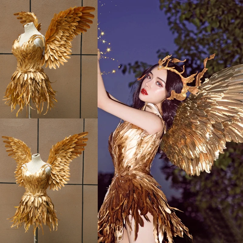 Disfraz de Hada de plumas doradas para mujer, traje de fiesta, vestido victoriano de princesa, Disfraces de Halloween, ala roja|Disfraces de películas y TV| - AliExpress