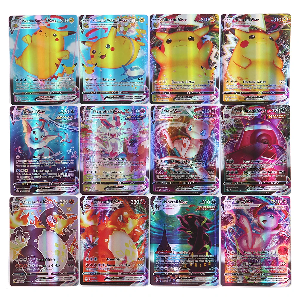 11-110pcs Pokemon Flash Rainbow Cards Gold Silver Shiny Vmax GX EX