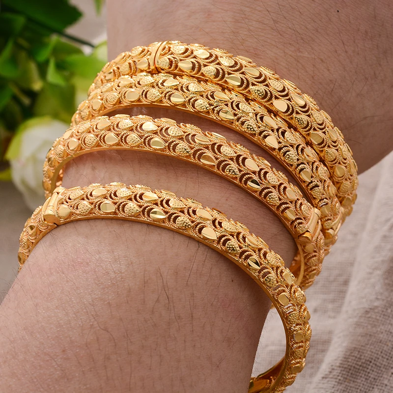 

24K 4Pcs/lot Phoenix Dubai Ethiopian Gold Color Coin Cuff Bangles For Women Wife Wedding Jewelry Bangles&Bracelet Gifts