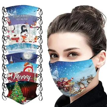 

7pcs Christmas Children Filter Mask Washable Reusable Cover Face Masks Xmas Dustproof Protective respirator masks Masker#0820