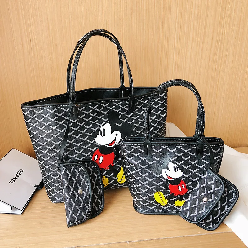 Shoulder-Bag Mickey Mouse 2pcsdisney Minnie Handbag Pu Big Lady