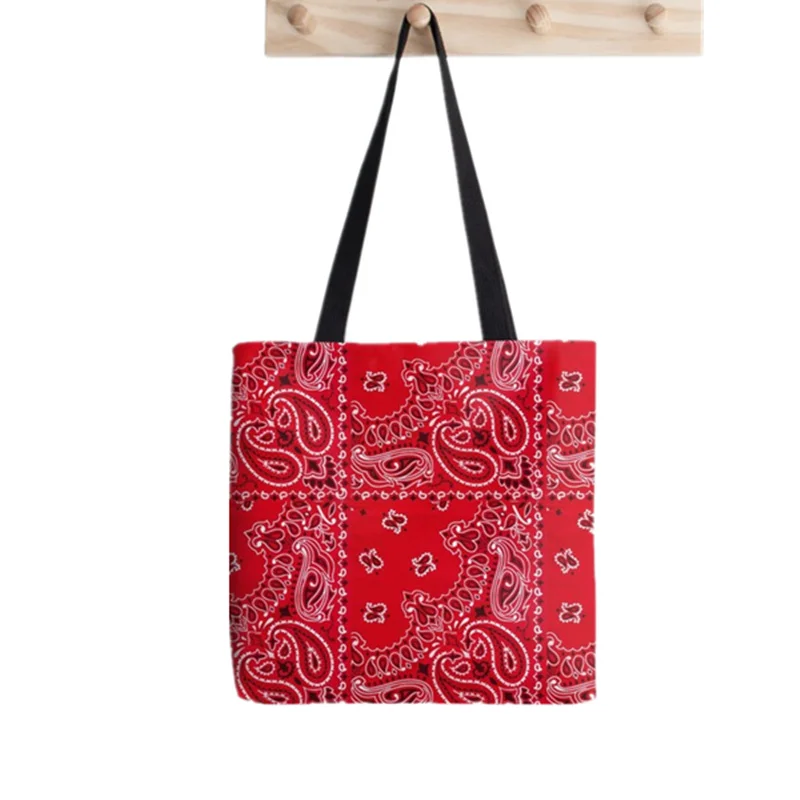 2021 Shopper red bandana print Printed Tote Bag women Harajuku shopper Funny handbag girl Shoulder shopping bag Lady Canvas Bag