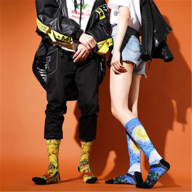 POBPOP 3D oil painting socks Street trend couple Oil style Funny pattern Sports Skateboard | Мужская одежда