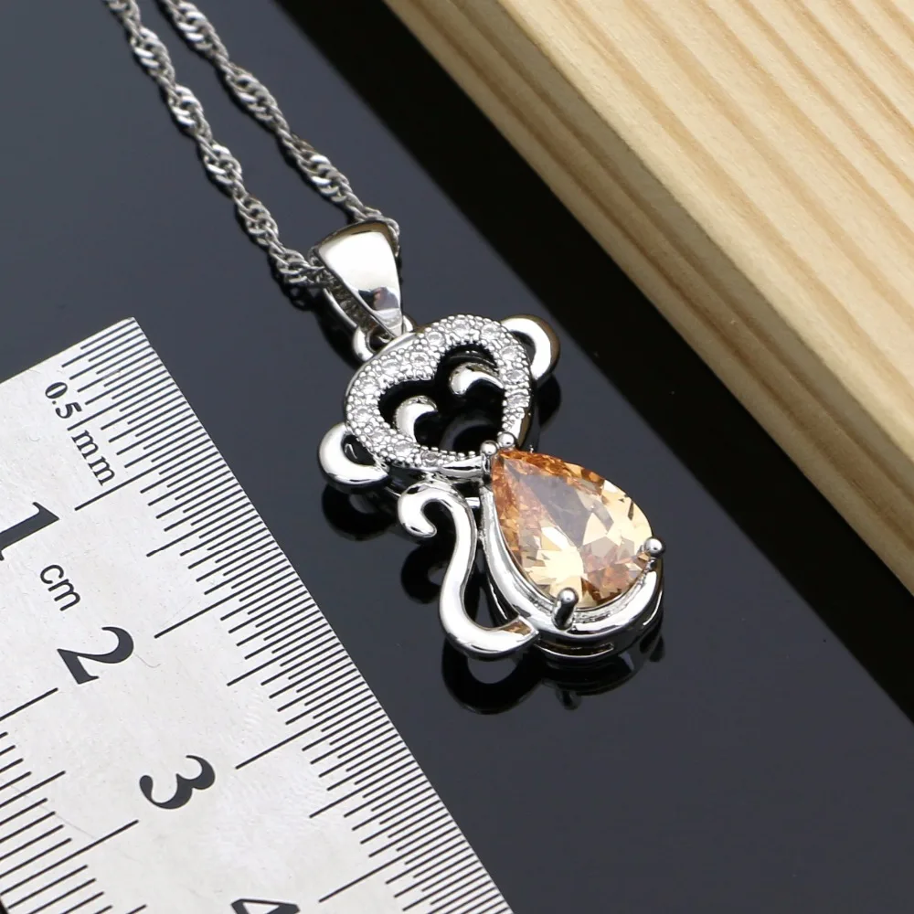 Monkey 925 Silver Bridal Jewelry Champagne Zircon Jewelry Sets For Women Earrings Sets Birthday Gifts