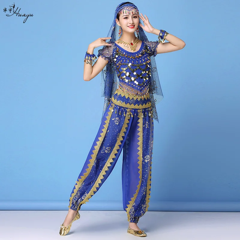 

Huayu Dance 2019 New Style Summer Wear Indian Dance Costume Crown Pants Belly Dance Performance Set