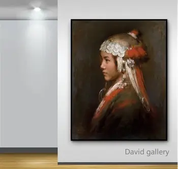 

Famous artist Zhang Li realistic artworks Minority Aini girl by hand made on canvas oil painting modern are for home decoration
