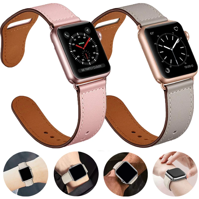 

Genuine Leather Strap for Apple Watch Band 45/44mm 42mm 38/40/41mm Smartwatch Belt Wrist Bracelet for Iwatch Series 7 6 5 4 se 3
