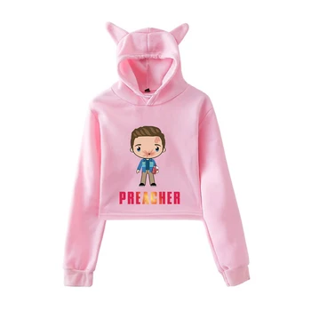 

Cartoon design Preacher Crop Top Cat ears Hoodies Women cute Hoodies Sweatshirt print Hoodie Women girls casual pink pullovers