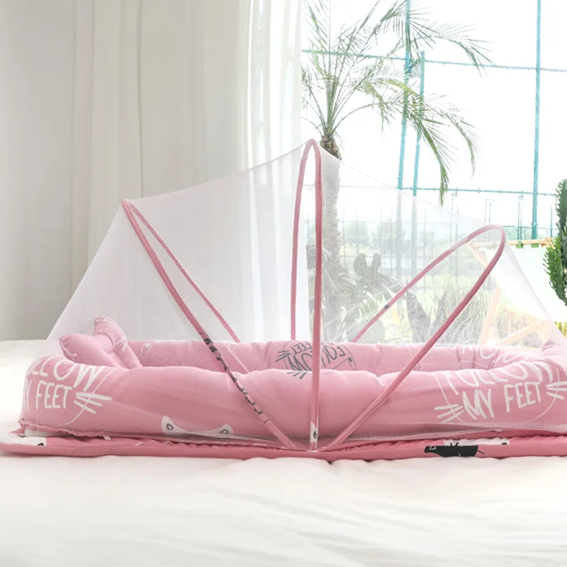 Переносная съемная и моющаяся хлопковая детская кровать-гнездо с сеткой для кроватки, Детская противомоскитная сетка, детский коврик для сна для новорожденных - Цвет: 2