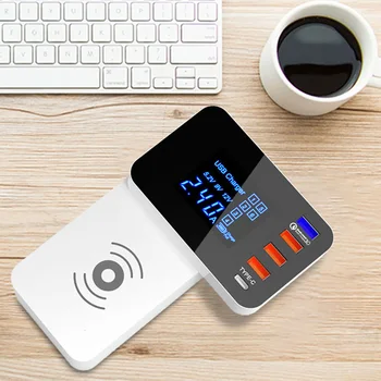 

10W QI Wireless Fast Charge Charging HUB Type C Charger With 4 USB Ports LED Display Compatible With All Smart Phones