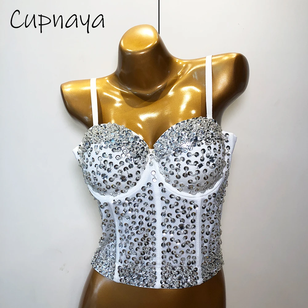 

Cupnaya Korean Style Women Rhinestones Crop Top Sexy Fitted Push Up Bustier Summer Ladies Corset Bralet Camisole Vest Shapwear