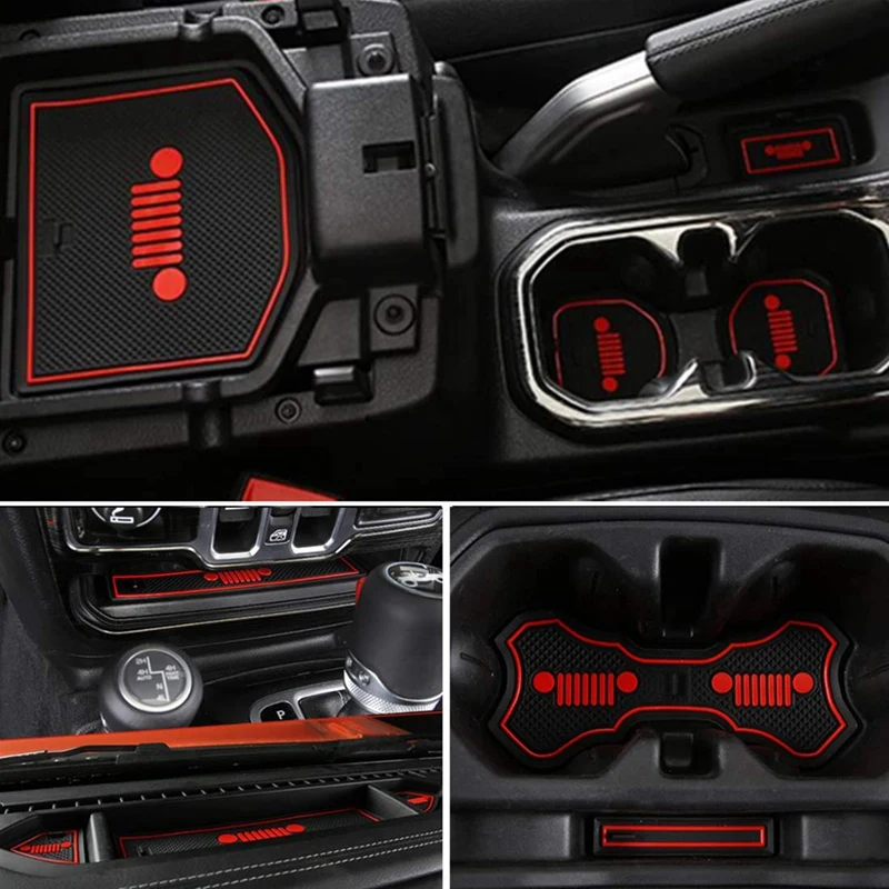 Нескользящие ворота Слот коврики латексные двери коврик чашки для Jeep Wrangler Jl аксессуары для интерьера(красный