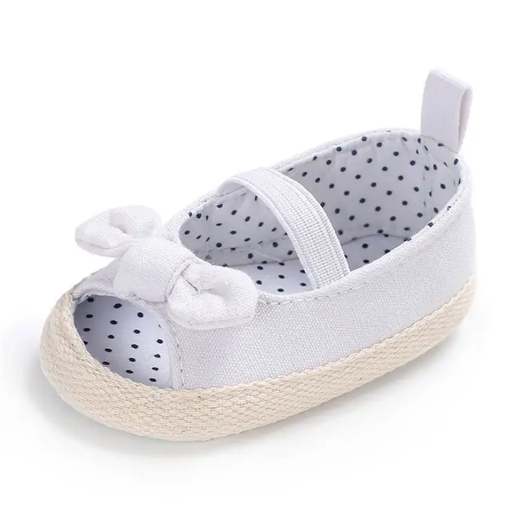 Baby Girl Shoes Infant Crib Shoes Cute Princess Bowknot Polka Dot Inside Soft Sole Peep-toe Newborn Toddler Girl Moccasins Shoes - Цвет: Белый