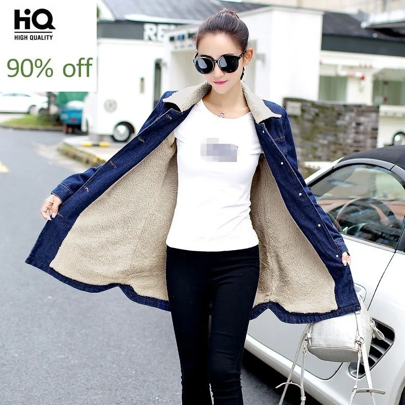 

Winter New Fashion Frayed Women Vintage Retro Jean Coats Female Denim Parkas Fur Collar Loose Fit Long Overcoat Large Size S-5XL