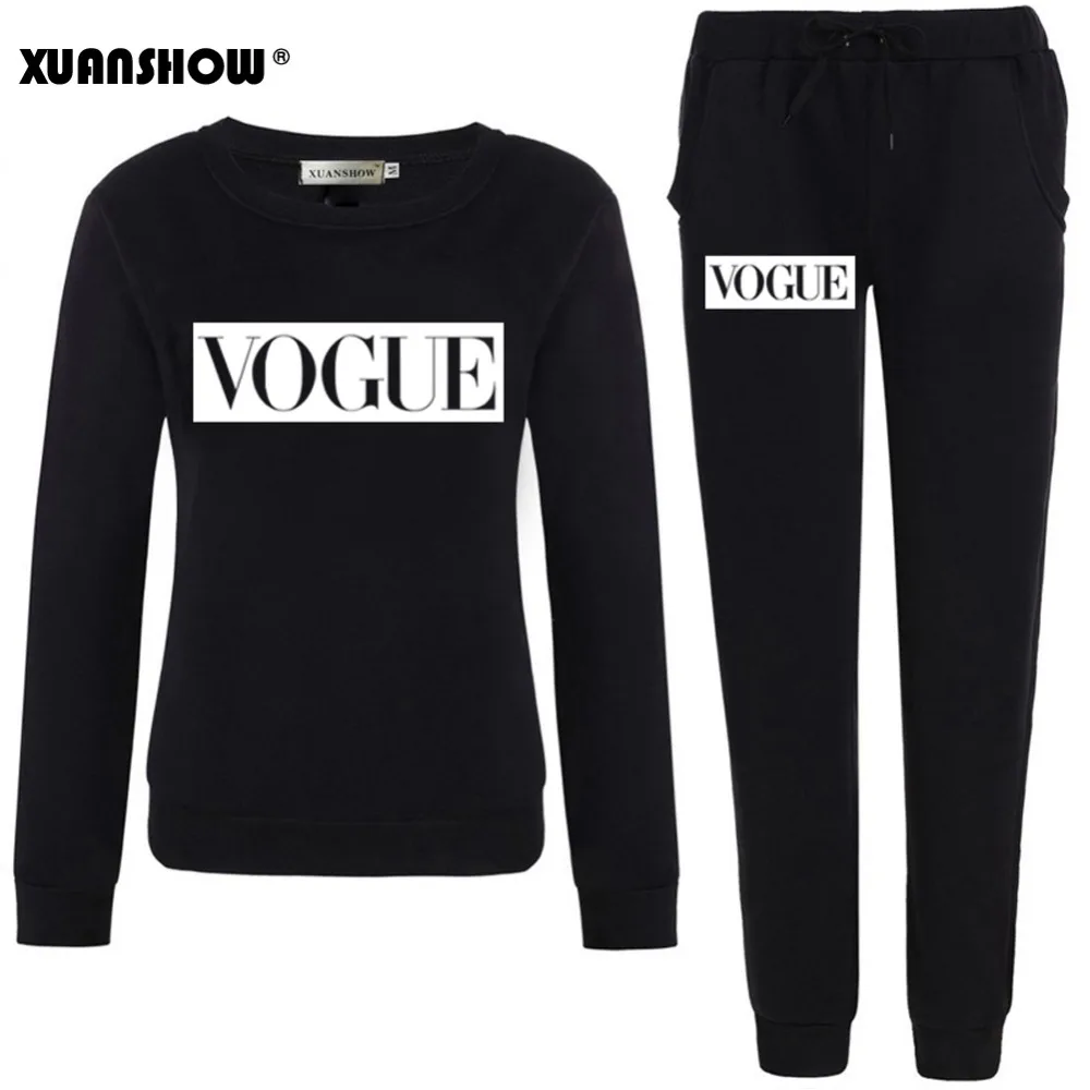 XUANSHOW Spring Autumn Women Set VOGUE Letter Print Sweatshirt+Pants Long Sleeve Tracksuits Two Piece Suit Sportswear Outfit 5XL