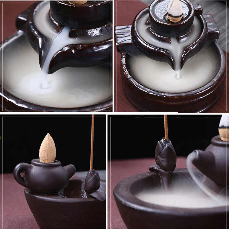 Backflow Incense Burner + 20Pcs Incense Cones Ceramic Incense Cone Sticks Holder Inserted Burner Smoke Porte Encens Home Decor