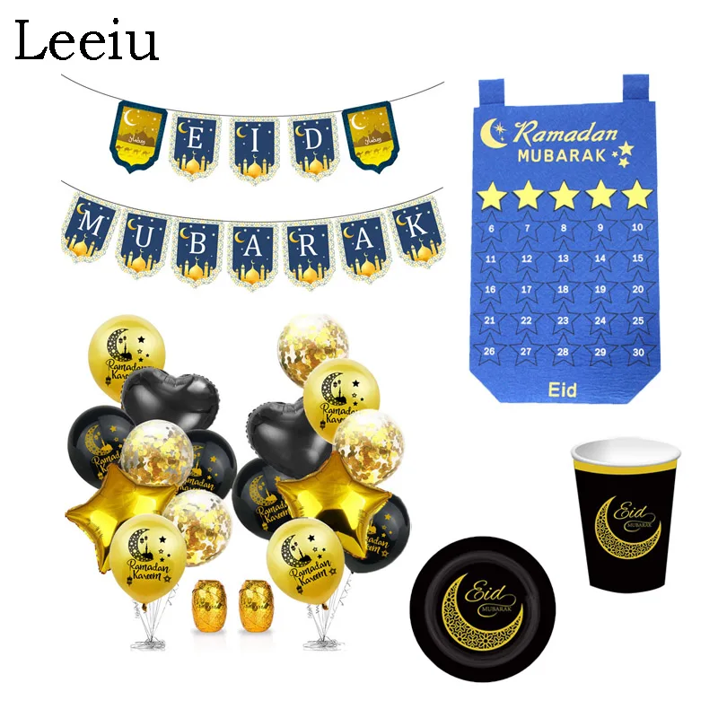 Leeiu Moon Star Eid Mubarak Banner Рамадан Kareem обратный отсчет фетровый календарь ИД