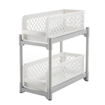 

Kitchen Countertop Shelf Arrangement Frame Plastic Hollow Shelf White Pulling Multi Layer Storage Rack